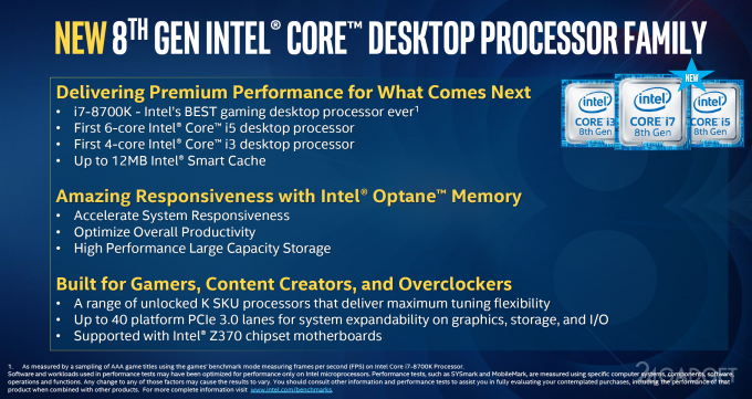Начат выпуск процессоров Intel Core 8-го поколения